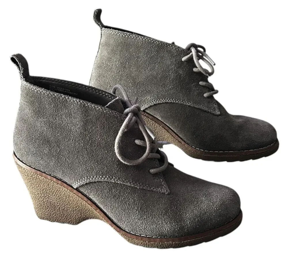 White Mountain Lambert Gray Suede Wedge Heel Lace-up Boots Booties 8